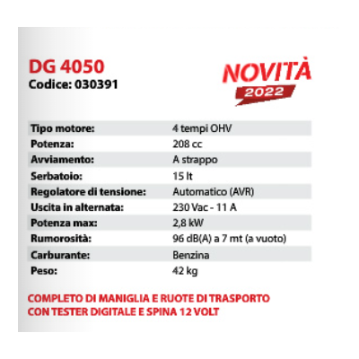 GENERATORE 4 TEMPI OHV 208 CC - 2,8 KW MOD. DG4050 - DUCAR