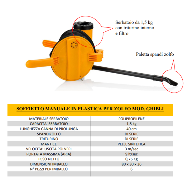 Vendita Soffietto a mantice per zolfo a secco con triturino e regolazione  del flusso anti intasamento