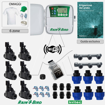 Kit irrigazione Prato Tappeto Erboso completo di elettrovalvole accessori e omaggi | 2 - 4 - 6 - 8 zone | RZXeLNK