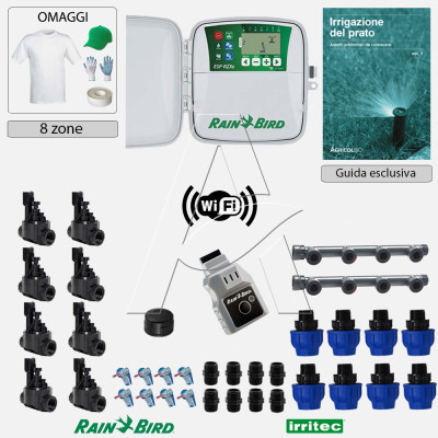 Kit irrigazione Prato Tappeto Erboso completo di elettrovalvole accessori e omaggi | 2 - 4 - 6 - 8 zone | RZXeLNK