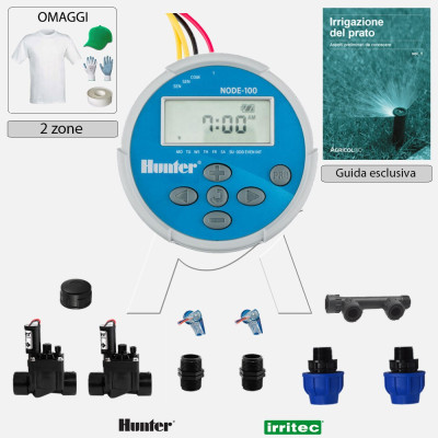 Kit irrigazione Prato Tappeto Erboso completo di elettrovalvole accessori e omaggi | 1 - 2 - 4 - 6 zone | NODE 9 VDC a pile